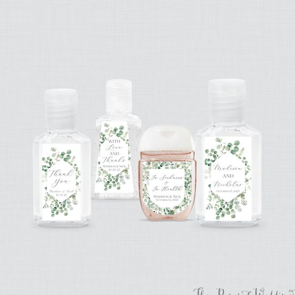 Eucalyptus Hand Sanitizer Labels - Printed Green Eucalyptus Leaves Wedding Mini Hand Sanitizer Favor Stickers with 5 Size Options 0059