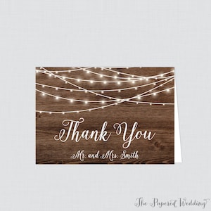 Printable OR Printed Rustic Wedding Thank You Cards - Wood and String Lights Thank You Cards for Wedding - Personalized Thank You Notes 0036
