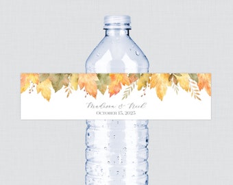 Printable OR Printed Fall Wedding Water Bottle Labels - Autumn Leaves Water Bottle Labels - Orange Yellow Fall Personalized Labels HSL12