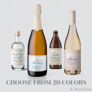 PRINTED Watercolor and Gold Wedding Wine Bottle Labels - Choose Your Color Wine, Champagne, Liquor or Beer Bottle Favor Labels 0071