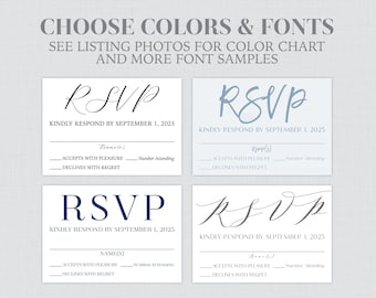 Printable OR Printed RSVP Cards - Wedding RSVP Cards with Custom Colors and Fonts - Simple Classic Reply Cards, Wedding Response Cards 0032