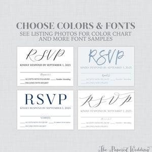 Printable OR Printed RSVP Cards - Wedding RSVP Cards with Custom Colors and Fonts - Simple Classic Reply Cards, Wedding Response Cards 0032
