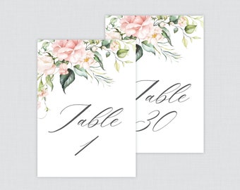 Printable Pink Roses Wedding Table Numbers - Pink Roses and Flowers Table Numbers for Wedding with Numbers 1-30 - Instant Download 0024