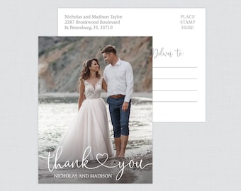 Printable OR Printed Wedding Thank You Postcards with Heart- Picture Thank You Postcards for Wedding - Photo Postcards with Picture 115