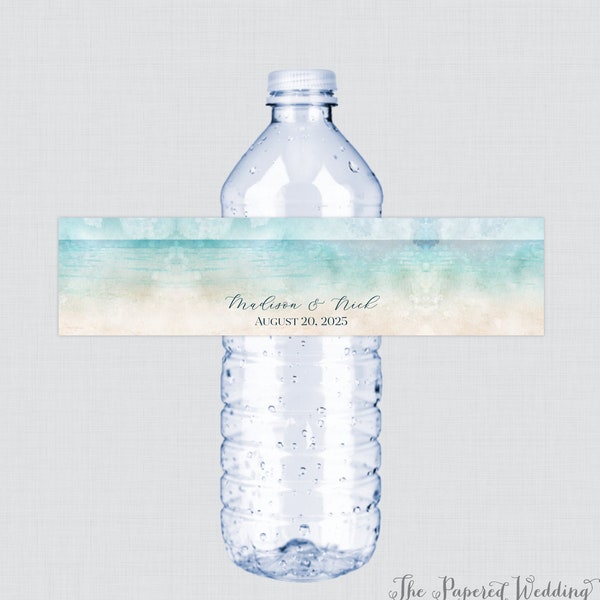 Printable OR Printed Beach Wedding Water Bottle Labels - Watercolor Beach Themed Water Bottle Stickers, Summer Ocean Sea Sand Labels 0035