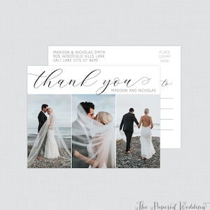 Printable OR Printed Photo Thank You Postcards - Photo Collage Thank You Postcards for Wedding - Photo Postcards with Three Pictures 109