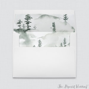 Forest Wedding Envelope with Liners - A7 Envelopes with Green Watercolor Trees Envelope Liners - Outdoor Woods Envelope Liners 0037