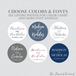 Printable OR Printed Wedding Stickers with Custom Fonts and Colors - Circle Wedding Labels, Personalized Wedding Favor Tags/Stickers 0032