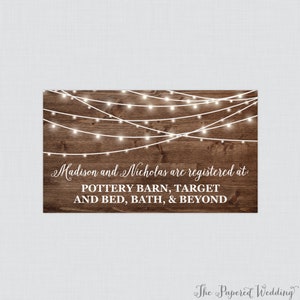 Printable OR Printed Rustic Wedding Registry Cards - Wood and String Lights Registry Inserts, Country Barn Wedding Invitation Inserts 0036