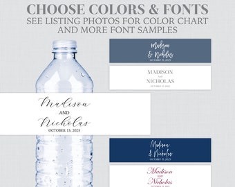 Printable OR Printed Water Bottle Labels with Custom Colors and Fonts - Customized Wedding Water Bottle Labels, Personalized Stickers 0032