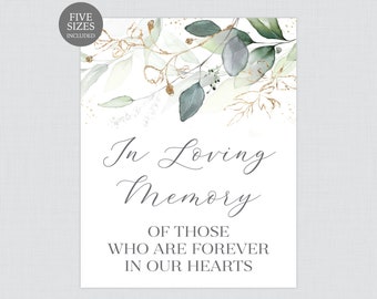 Printable In Loving Memory Of Sign - Green Leaf & Gold Floral Wedding In Remembrance Of Sign - Botanical Greenery In Memory Of Sign- 0029