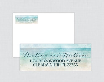 Beach Themed Return Address Labels - Watercolor Beach Return Address Labels for Weddings, Ocean and Sand Address Labels/Sticker 0035