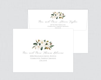 Magnolia Wedding Envelopes - Printed Envelopes with White Magnolia Flowers and Green Magnolia Leaves - Guest Recipient Addressing 0031