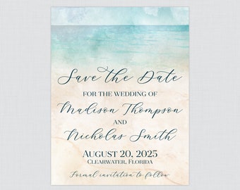 Printable OR Printed Beach Save the Date Cards - Watercolor Beach Themed Save Date Cards for Wedding - Ocean, Sea, Sand Thank You 0035