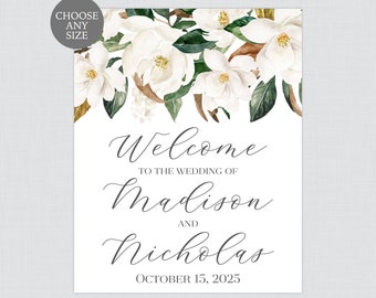Magnolia Wedding Welcome Sign - Magnolia Flower and Leaf Welcome Sign for Wedding - Printable Personalized Wedding Welcome Poster 0031