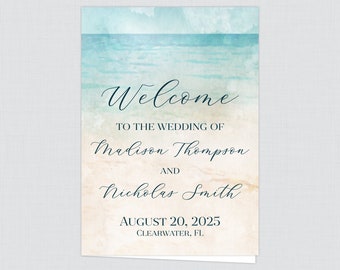 Printable OR Printed Beach Wedding Program Booklet - Watercolor Beach Themed Ceremony Programs - Summer Ocean Sand Sea Wedding Programs 0035