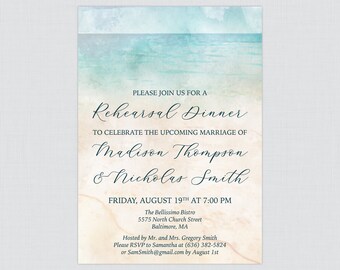 Printable OR Printed Beach Wedding Invitations Watercolor | Etsy