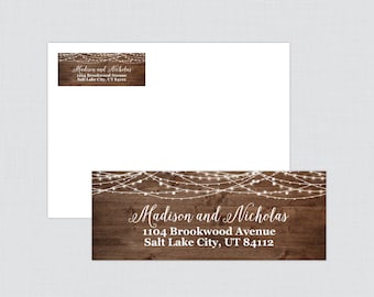 Rustic Wedding Address Labels - Wood and String Lights Return Address Labels for Weddings - Country Barn Return Address Labels/Stickers 0036