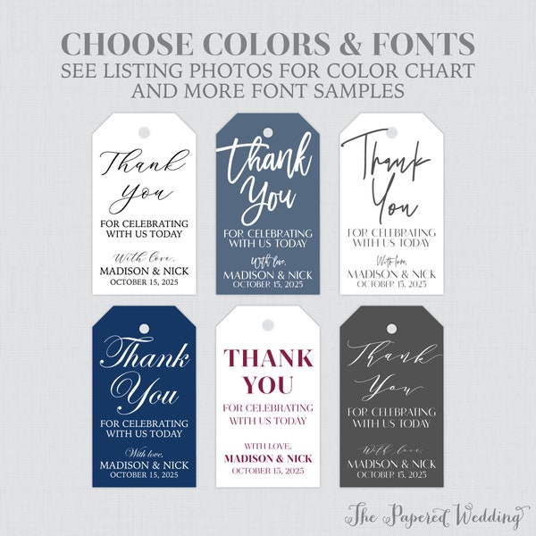 Printable OR Printed Wedding Favor Tags with Custom Colors and Fonts - Favor Tags for Wedding, Personalized Wedding Thank You Gift Tags 0032