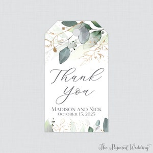 Printable OR Printed Green and Gold Wedding Favor Gift Tags - Greenery Favor Tags - Green Leaf & Gold Floral Personalized Gift Tags 0029