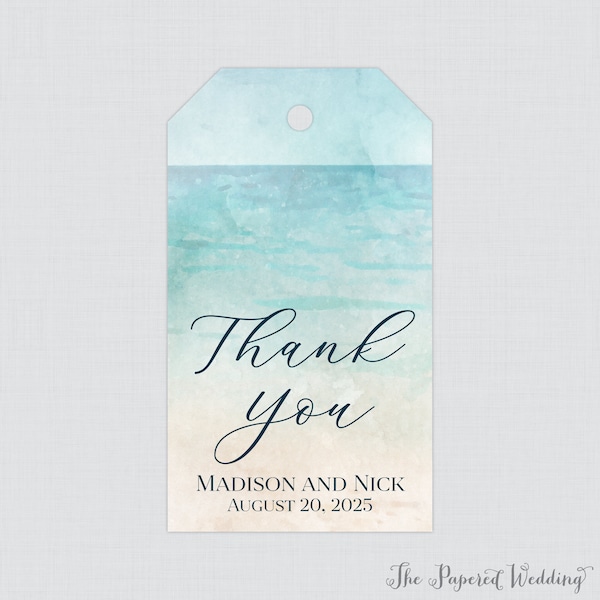 Printable OR Printed Beach Wedding Favor Gift Tags - Watercolor Beach Themed Favor Tags for Wedding - Summer Ocean Sand Sea Favor Tag 0035