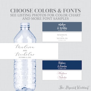 Printable OR Printed Water Bottle Labels with Custom Colors and Fonts - Customized Wedding Water Bottle Labels, Personalized Stickers 0032
