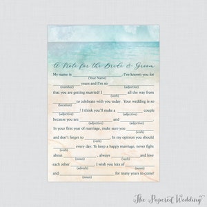 Printable Beach Wedding Mad Libs Watercolor Beach Themed - Etsy