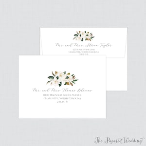 Magnolia Wedding Envelopes - Printed Envelopes with White Magnolia Flowers and Green Magnolia Leaves - Guest Recipient Addressing 0031