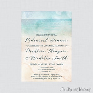 Printable OR Printed Beach Rehearsal Dinner Invitations - Watercolor Beach Themed Rehearsal Dinner Invites, Summer Wedding Rehearsal 0035