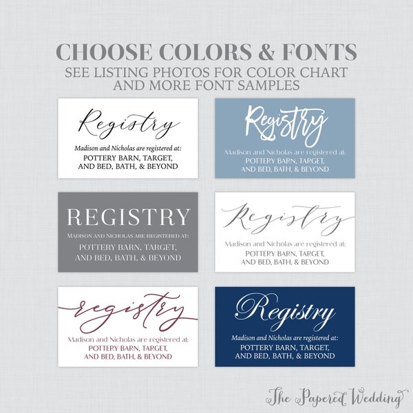 Printable OR Printed Registry Inserts with Custom Color and Font - Simple Wedding Registry Insert Cards - Small Gift Registry Inserts 0032