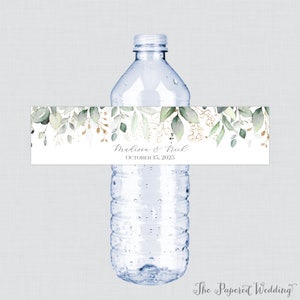 Printable OR Printed Green and Gold Wedding Water Bottle - Etsy