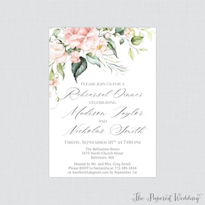 Printable OR Printed Pink Roses Rehearsal Dinner Invitations - Pink Roses and Flowers Rehearsal Dinner Invites, Pink Floral Rehearsal 0024