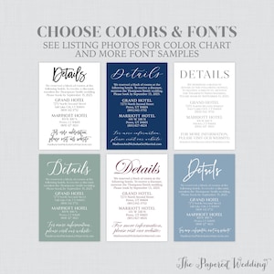 Printable OR Printed Details Cards with Custom Color and Font - Simple Wedding Details Cards, Wedding Invitation Details Inserts 0032