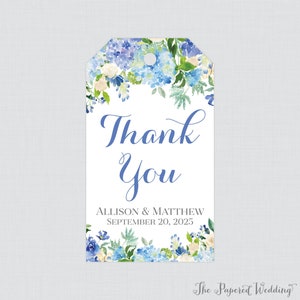 Printable OR Printed Wedding Favor Gift Tags - Blue Hydrangea Favor Tags for Wedding, Personalized Blue & White Floral Wedding Gift Tag 0022