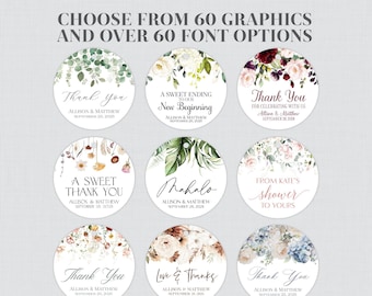 Printable OR Printed Round Favor Tags With Flowers - Choose Your Floral Design, Fonts, and Font Color - Personalized Circle Favor Tags 0072