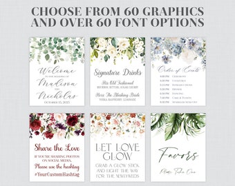 Printed OR Printable Floral Wedding Sign - Choose Your Flower Graphic, Fonts, and Font Color - Foam Board, Poster, or Digital File 0072