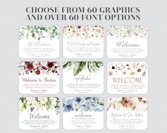 Printed Hotel Welcome Bag Labels with Flowers - Choose Your Floral Design, Fonts, and Font Color - Personalized Welcome Stickers 0072