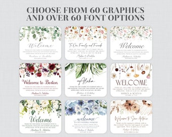 Printed Hotel Welcome Bag Labels with Flowers - Choose Your Floral Design, Fonts, and Font Color - Personalized Welcome Stickers 0072