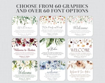 Printed Hotel Welcome Bag Labels with Flowers - Choose Your Floral Design, Fonts, and Font Color - Personalized Welcome Stickers 0072