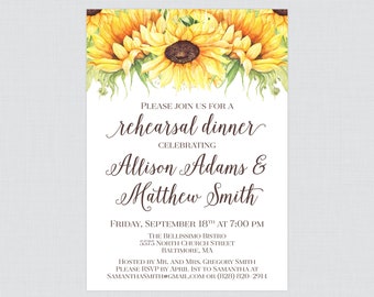 Printable OR Printed Sunflower Rehearsal Dinner Invitations - Yellow Sunflower Rehearsal Dinner Invites, Wedding Rehearsal 0019-A