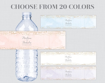 Printable OR Printed Watercolor and Gold Wedding Water Bottle Labels - Choose from 20 Colors - Personalized Water Bottle Labels 0071