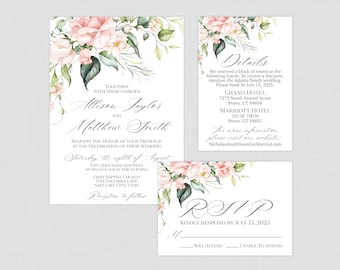 Printable OR Printed Pink Rose Wedding Invitation Suite - Pink Roses and Flower Wedding Invitation Package - Pink Floral Wedding Invite 0024