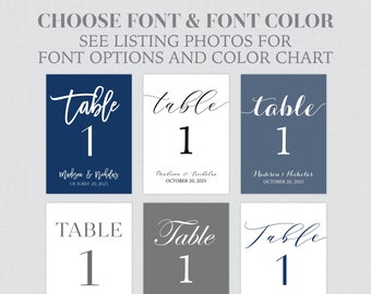 Printable OR Printed Wedding Table Number Signs with Custom Colors and Fonts - Simple, Personalized Table Numbers, Names, Locations 0032