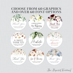 Printable OR Printed Round Favor Tags With Flowers - Choose Your Floral Design, Fonts, and Font Color - Personalized Circle Favor Tags 0072