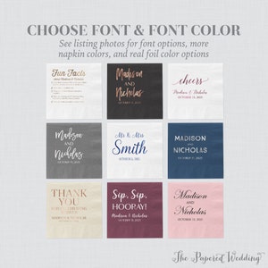 Personalized Wedding Napkins - Foil Stamped Beverage or Luncheon Napkins - Custom Wording with Your Choice of Fonts and Colors 0032