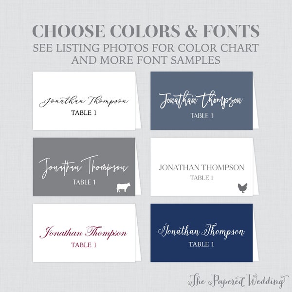 Printed Place Cards with Custom Fonts and Colors - Customized Guest Names Wedding Place Cards - Simple, Classic Place Cards for Wedding 0032