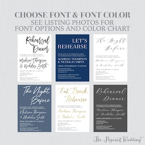 Printable OR Printed Rehearsal Dinner Invitations with Custom Colors and Fonts - Simple, Custom Wedding Rehearsal Invites 0032