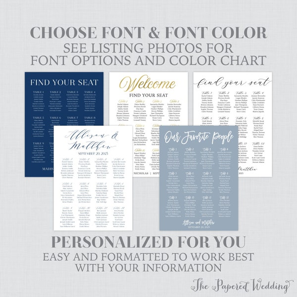 Foam Board or Poster Wedding Seating Chart  with Custom Colors, Fonts, and Size - Foam Board, Poster or Card Stock or Custom Made File 0032