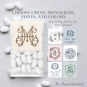 PRINTED Monogram Labels for Tic Tac Containers -  Choose Your Crest, Monogram, Fonts, & Font Color - Personalized Mint Box Stickers 0073
