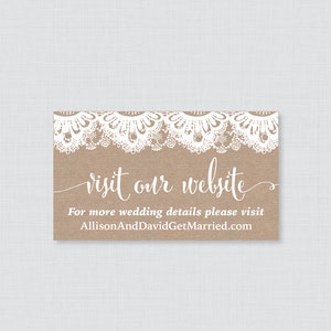 Printable OR Printed Wedding Website Cards - Burlap and Lace Wedding Website Invitation Inserts - Rustic Small Wedding Details Cards 0002